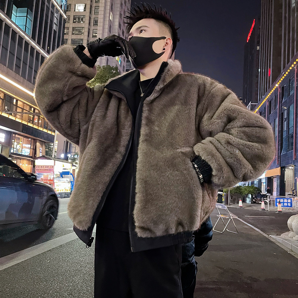 A68P178控238秋冬立领加毛加厚男士痞帅两面穿加毛棉服上衣4,男装棉衣,电商A366