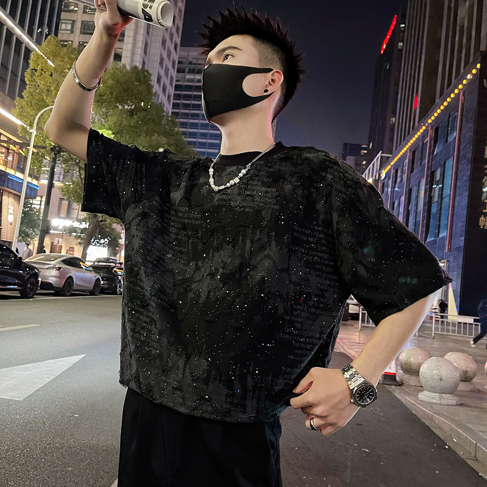 T236/P55控75短袖T恤男夏季新款美式潮牌扎染亮片休闲百搭半袖2,男装T恤,电商A366