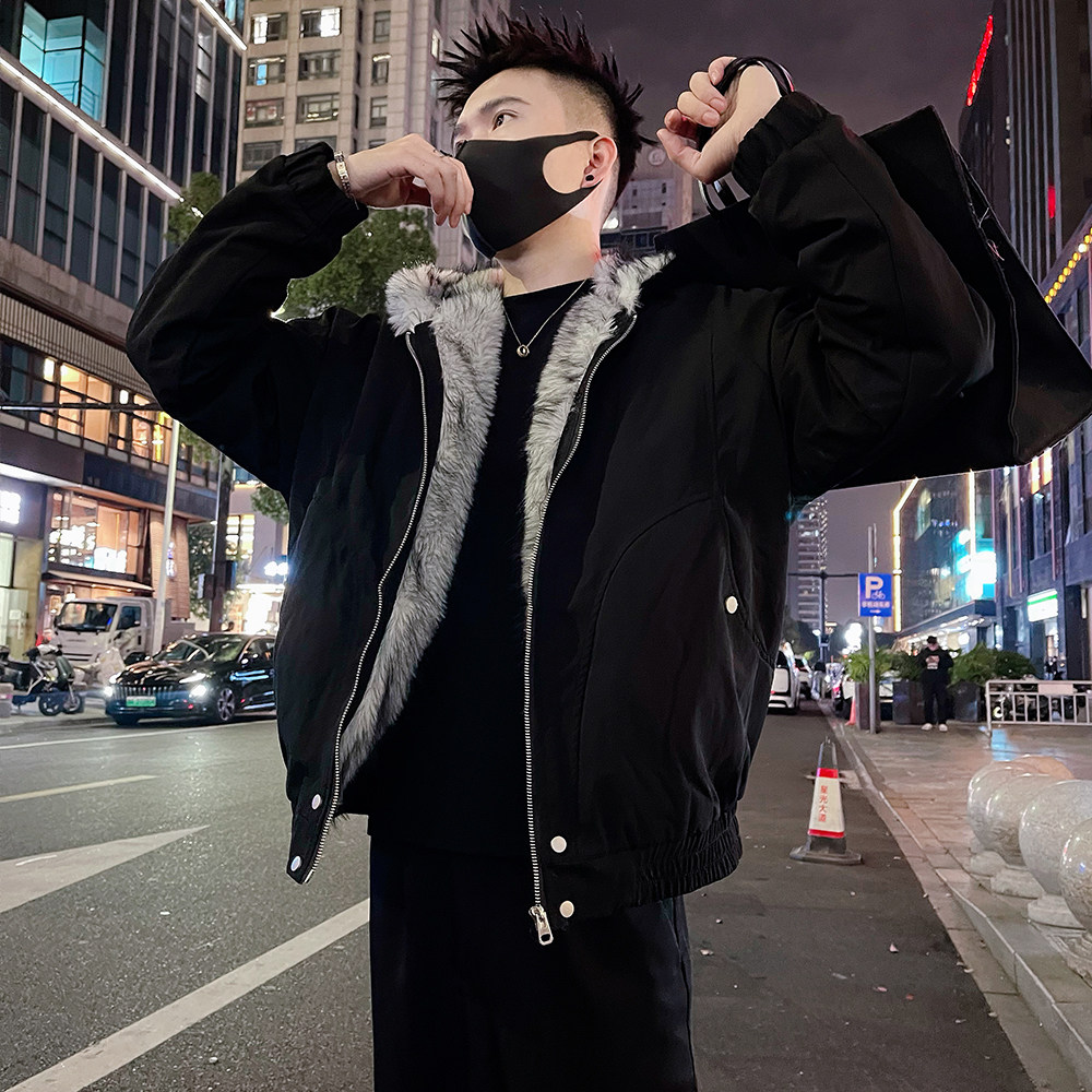 A57/P148控198秋冬男款保暖连帽座山雕外套帅气男士百搭上衣黑2,男装棉衣,电商A366
