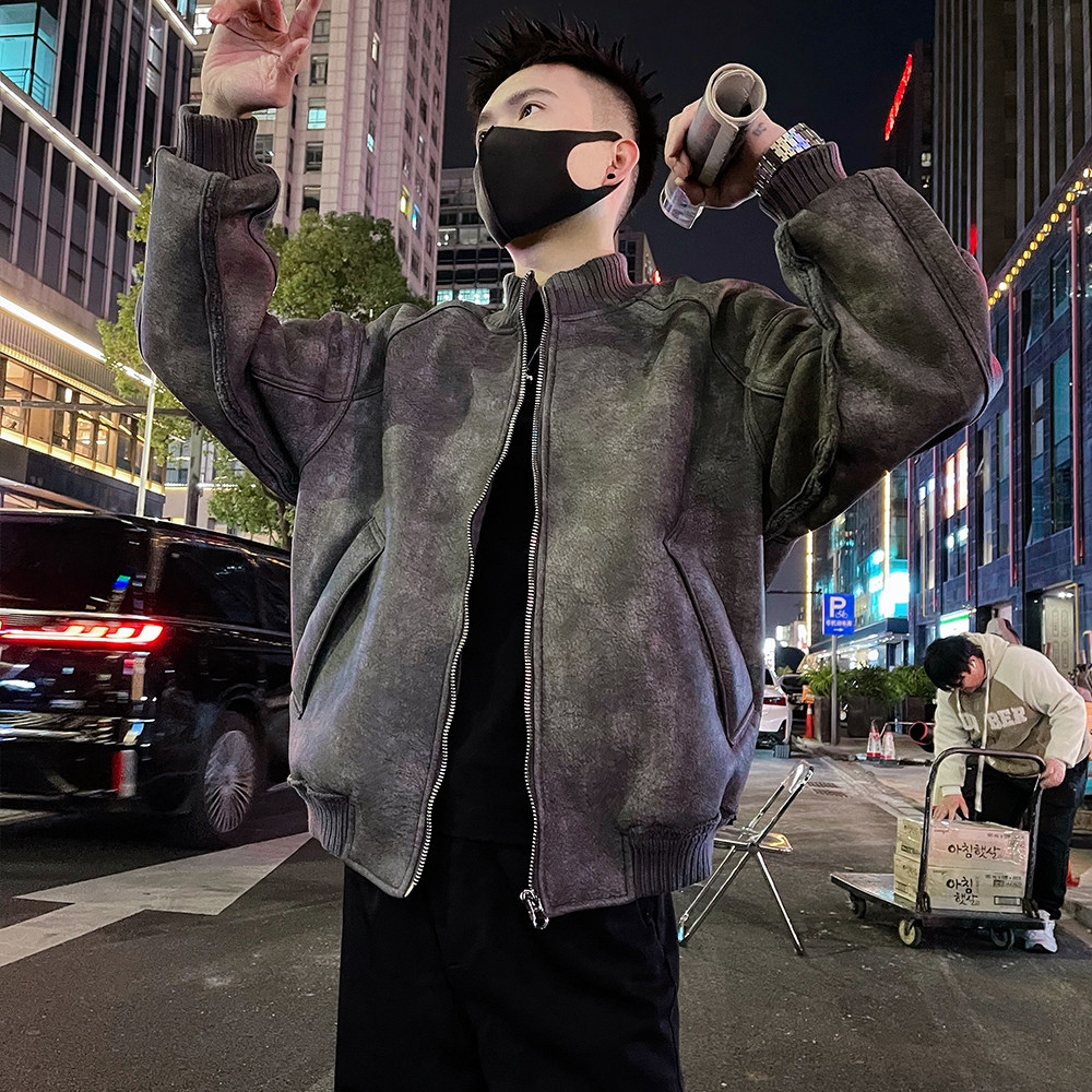 A66/P178控238秋冬男士皮毛一体保暖防风外套潮牌痞帅上衣咖1,男装棉衣,电商A366