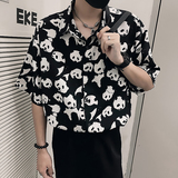 S25/P58控78夏季新款短袖衬衫男潮牌熊猫印花冰丝休闲半袖衬衣1，男装T恤，电商A366
