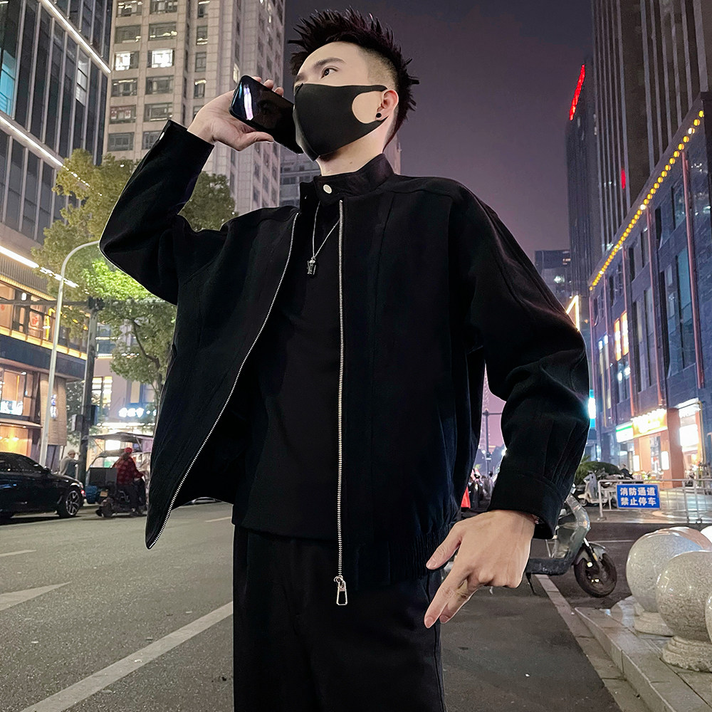 J95/P128控178春款立领潮牌痞帅修身夹克外套休闲男上衣黑2，男装夹克，电商A366