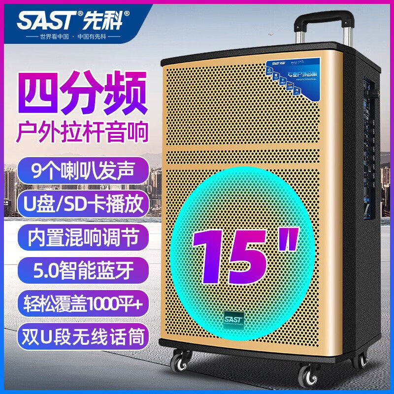 先科（SAST）WD-15 户外广场舞音响蓝牙音箱大功率低音炮喇叭扩音