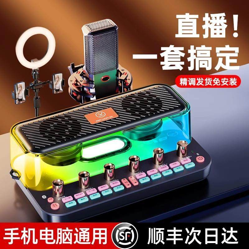 热销c18声卡音响一体式直播设备手机电脑户内外蓝牙录音k歌音箱