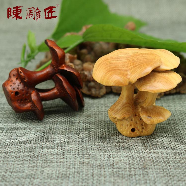 陈雕匠小叶黄杨木雕刻包邮吉祥如意灵芝文玩手把件工艺品摆件蘑菇