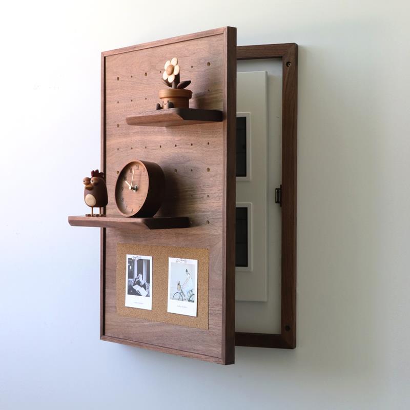 电表箱装饰画配电箱遮挡置物架玄关电闸墙上挂钩黑胡桃实木可定制