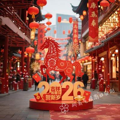 2026马年红色剪纸马造型美陈