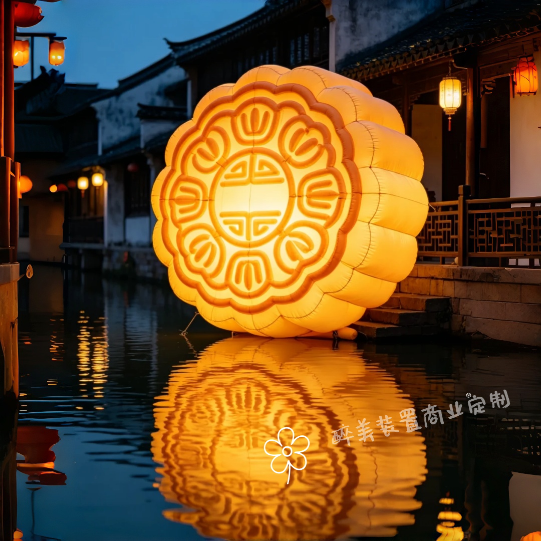 中秋节充气月饼气模景区水上发光月球装饰节日氛围感布置美陈摆件