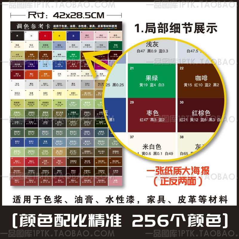 色轮盘调色比例卡乳胶漆调丙烯家具维修油漆搭配颜色表参考三原色