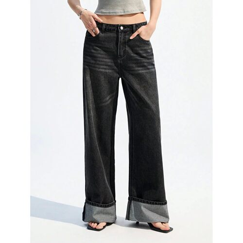直筒休闲阔腿牛仔裤女Straight-leg casual wide-leg loose jeans