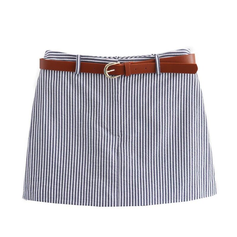 Casual striped tight short skirt pants休闲条纹修身短款裙裤女