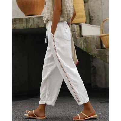 镂空拼接休闲度假风长裤女 Leisure hollowed out spliced pants