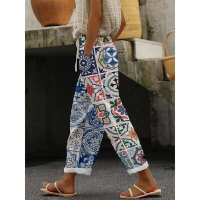 Floral drawstring pocket casual pants 女式碎花抽绳口袋休闲裤