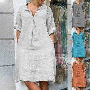 女士简约风V领长袖连衣裙 Minimalist V-neck long sleeved dress
