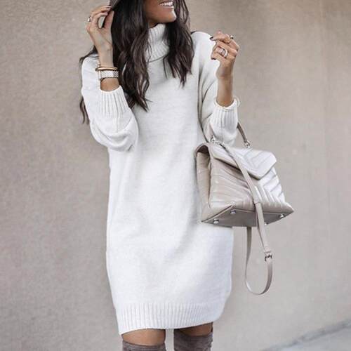 Loose high collar and long sleeve dress   宽松高领长袖连衣裙