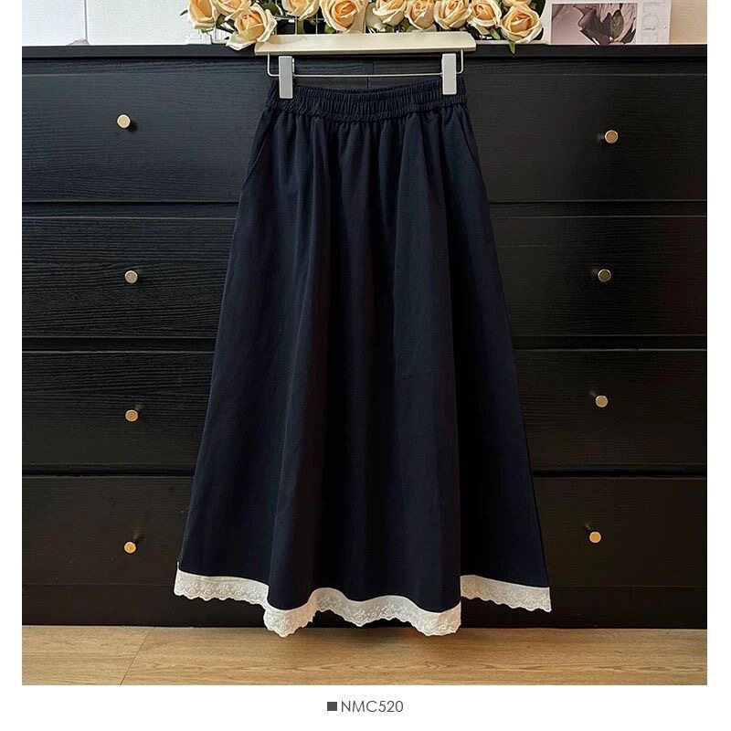 休闲甜美蕾丝边拼接半身裙女士 Sweet lace edge patchwork skirt