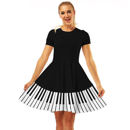 Casual print short-sleeved dress woman  休闲印花短袖连衣裙女