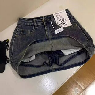 高腰做旧防走光短裙Waisted Distressed Prevents Flashing Skirt