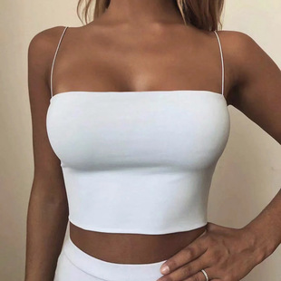 Short casual square collar strapless vest   短款方领吊带背心