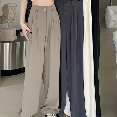 纯色高腰阔腿直筒裤女High waisted wide leg straight leg pants