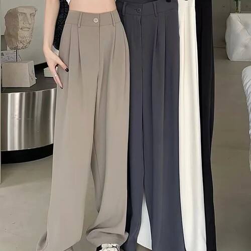 纯色高腰阔腿直筒裤女High waisted wide leg straight leg pants