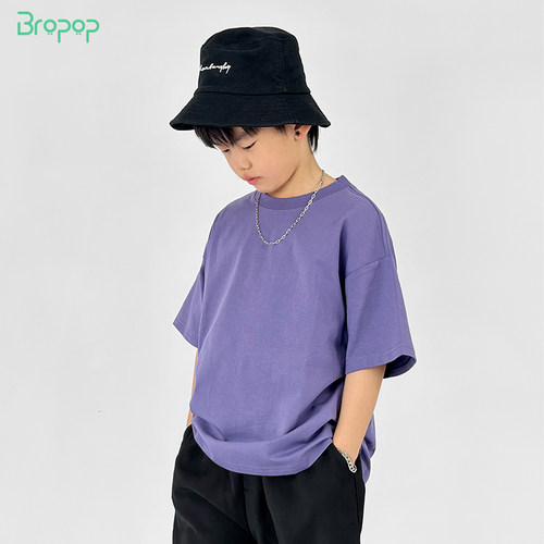 Bropop童装儿童衣服男童t恤短袖夏装男孩酷帅2024大童男夏装多色