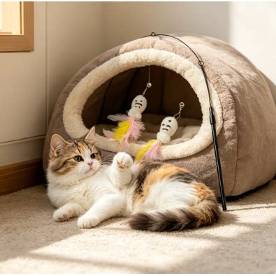 小猫钓鱼逗猫棒可旋转自嗨解闷羽毛逗猫棒小鱼铃铛逗猫棒