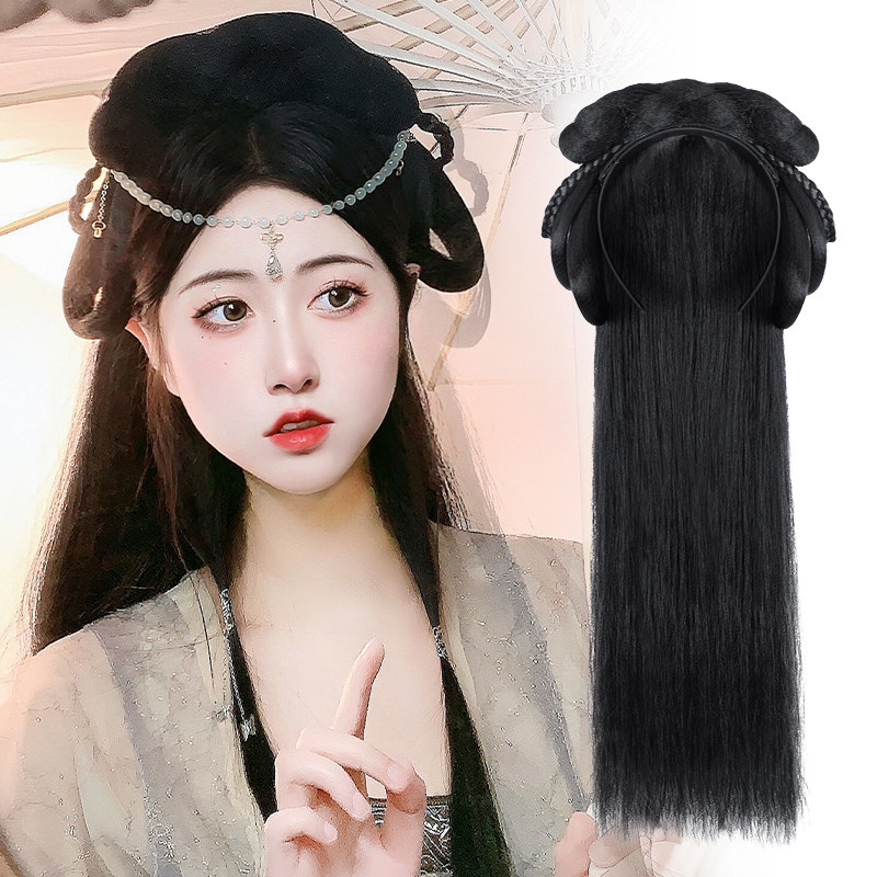 汉服头饰古装懒人发箍假发一体假发包女全头套发型盘发髻古风发饰