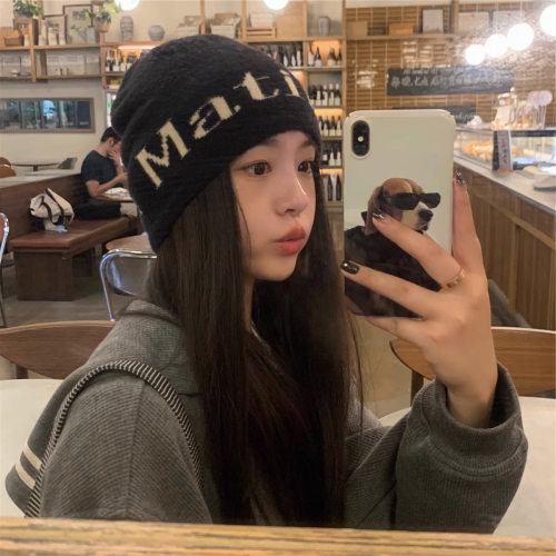 2023秋冬新款针织毛线帽保暖护耳冷帽男潮字母时尚百搭帽子女显脸
