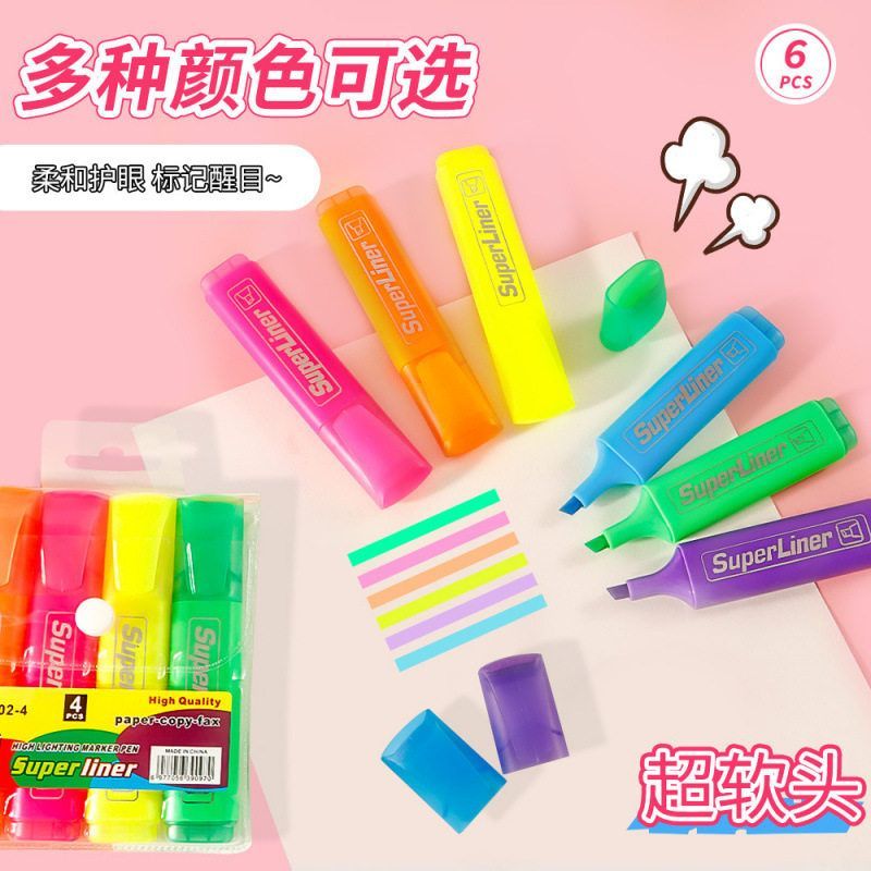荧光笔 外贸经典热卖标记笔6色斜头彩色记号笔粗头荧光办公标签笔