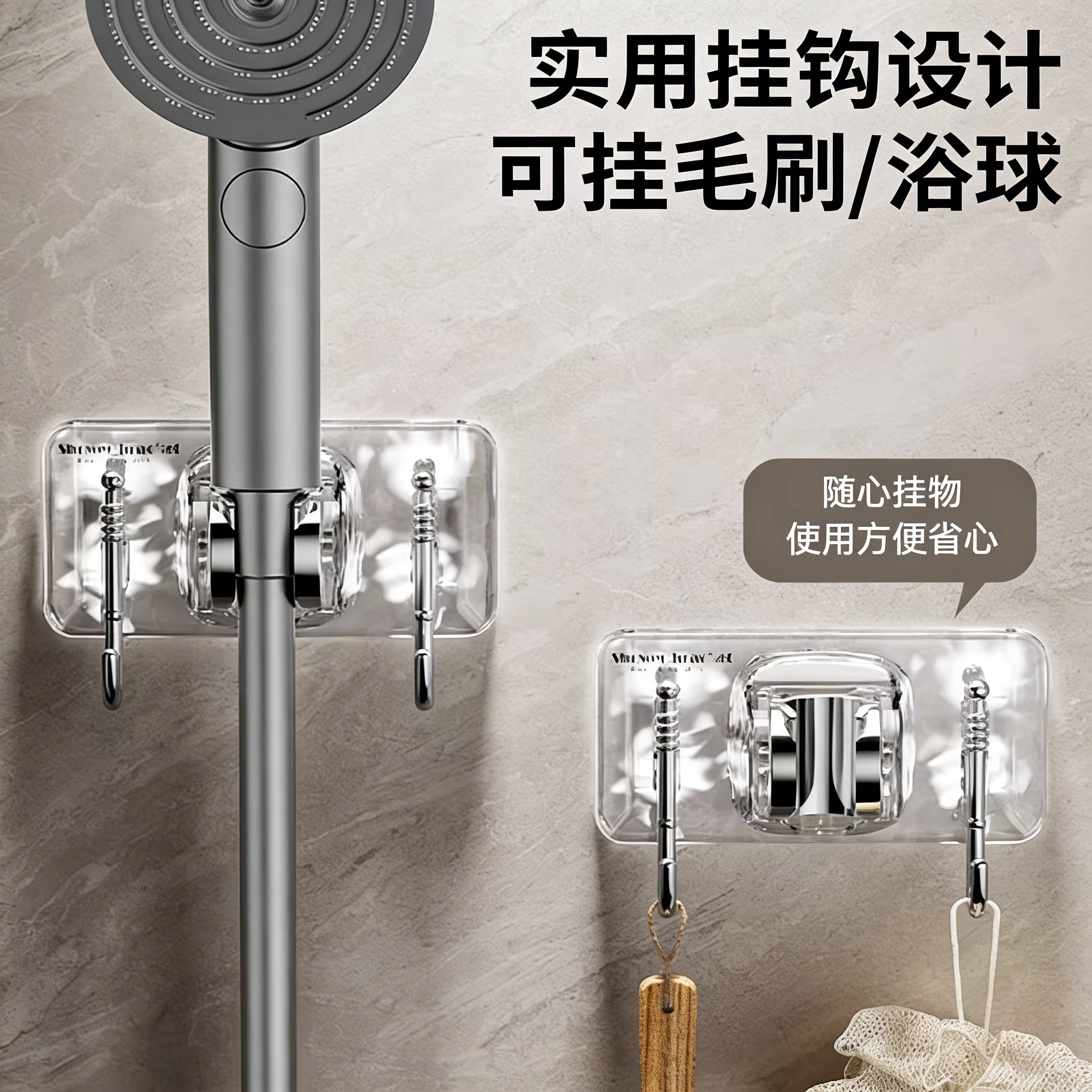 吸盘花洒支架免打孔可调节淋浴喷头挂座壁挂莲蓬头固定底座带挂钩