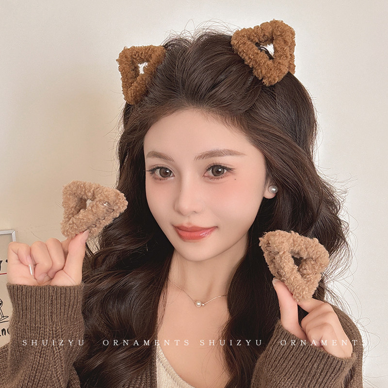 毛绒猫耳发夹前额碎发刘海抓夹秋冬女可爱侧边夹发卡头饰夹子发饰