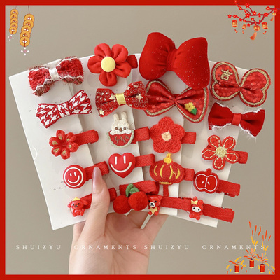 女儿童红色过年全包布发夹女童侧边碎发刘海bb夹可爱夹子头饰发卡