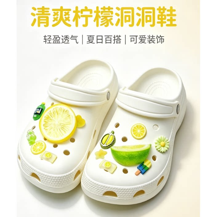 手工DIY适配crocs 洞洞鞋配饰鞋扣夏季柠檬装饰洞洞鞋子鞋DIY花装