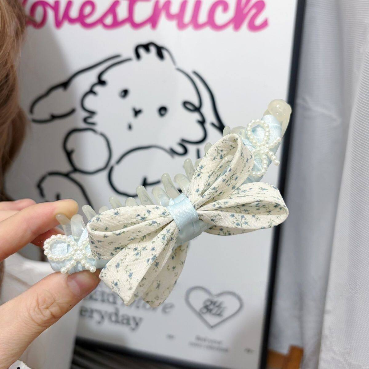 春日氛围感碎花珍珠香蕉夹韩式女高级感马尾夹后脑勺半扎发夹发饰