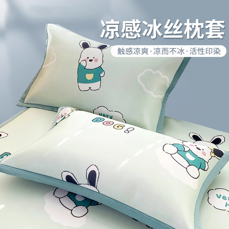 夏季冰丝枕套一对装儿童枕头套单个48x74凉席家用整头枕芯内胆套2