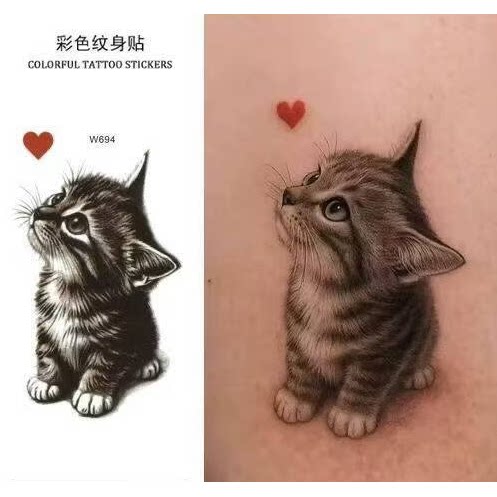 纹饰可爱狸花猫咪纹身贴辣妹手臂持久男女宠物防水服饰配件