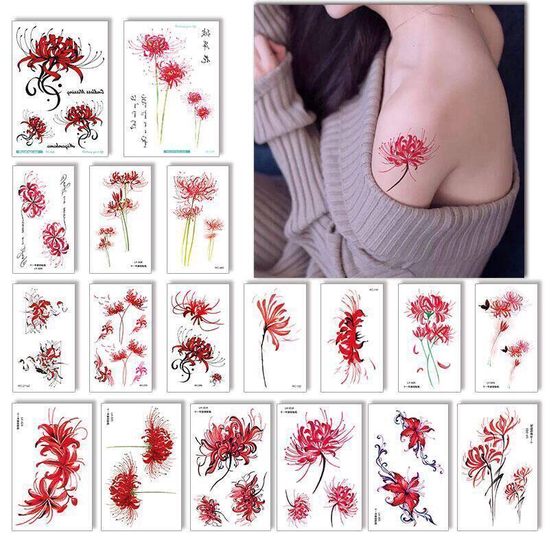 纹身防水彼岸花持久曼珠沙华樱花仿真花朵清新性感个性锁骨脚踝