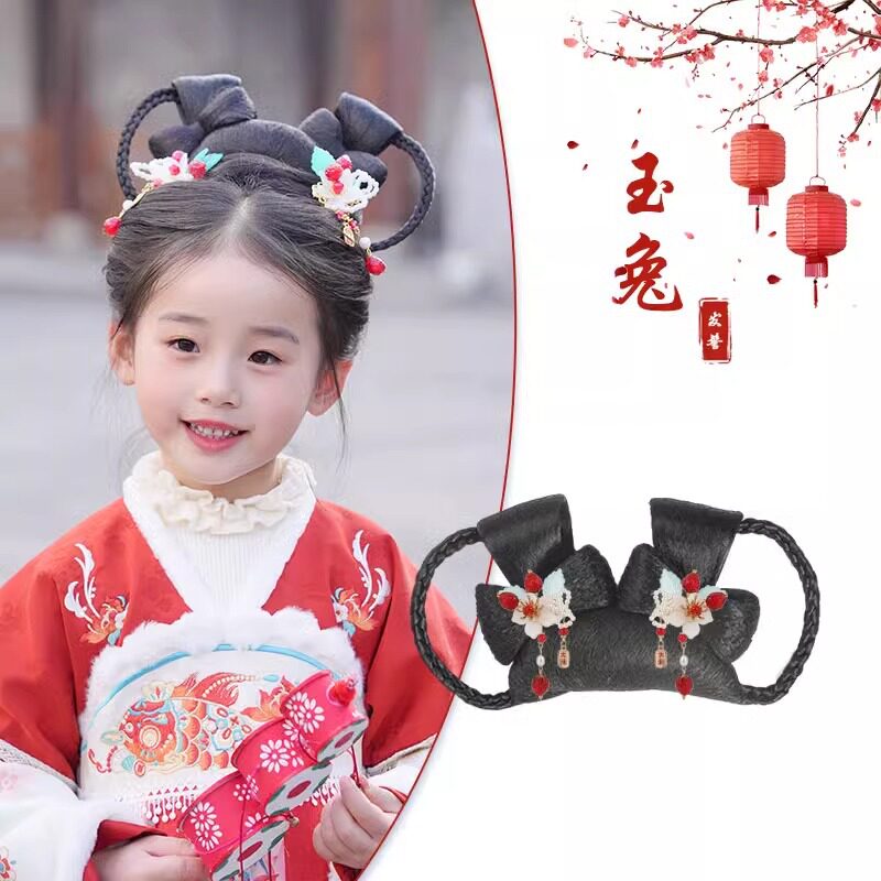 儿童汉服假发包一体式古风盘发发髻新年头饰拜年发型日常垫发包