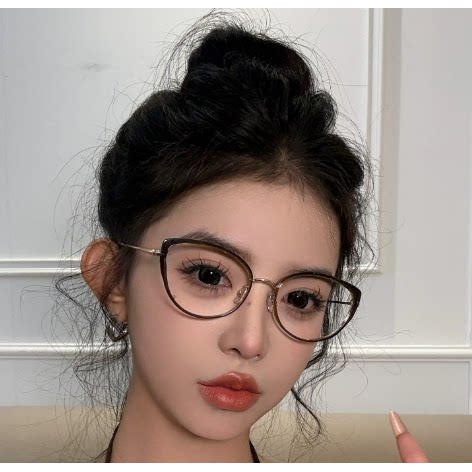 猫眼眼镜女装饰冷茶色小框素颜神器复古方圆脸高级感平光镜框