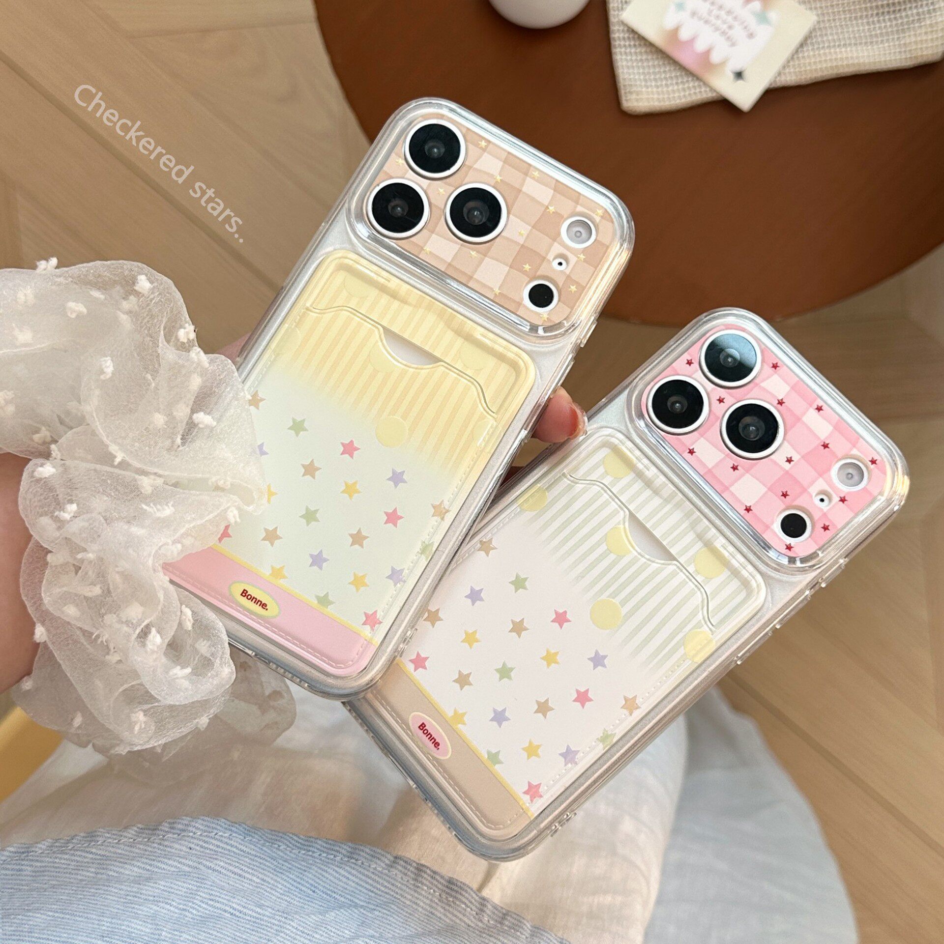 韩系渐变彩星条纹卡包适用iPhone17promax手机壳15ProMax镜头保护ins温柔少女风插卡全包防摔16苹果保护套13