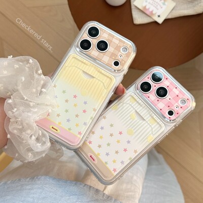韩系渐变彩星条纹卡包适用iPhone17promax手机壳15ProMax镜头保护ins温柔少女风插卡全包防摔16苹果保护套13