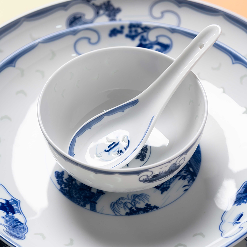 望龙瓷望江亭青花大众餐具套装
