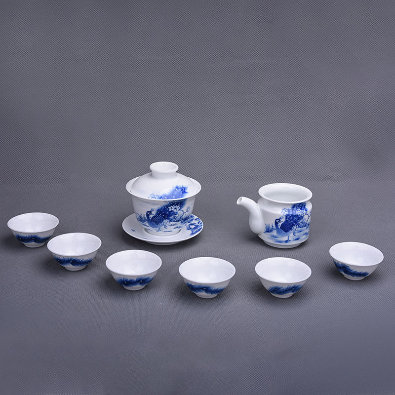 望龙陶瓷8头孔雀茶具