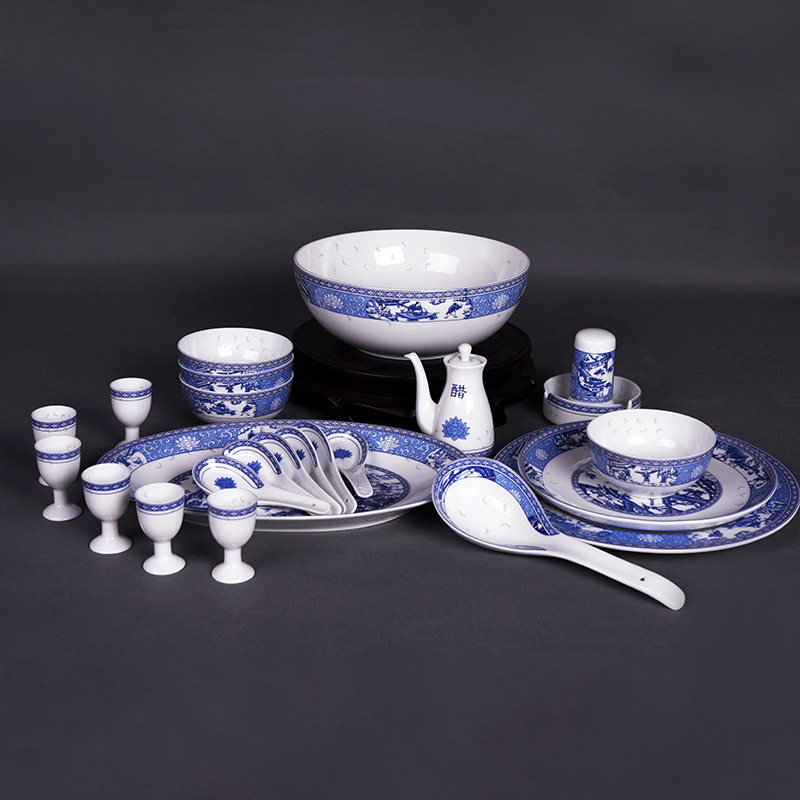 望龙陶瓷青花玲珑千年瓷韵餐具