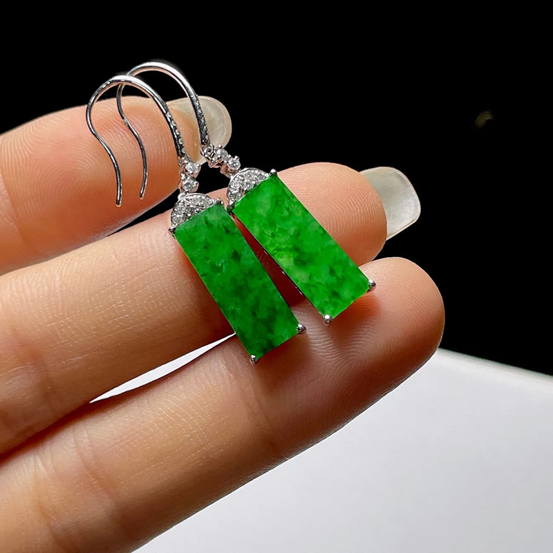 帕诗韵天然老坑玉髓冰种辣绿无事牌耳环S925银镶嵌气质高档大气