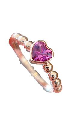 帕诗韵s925纯银镀18K金碧玺爱心露珠戒指女时尚百搭轻奢送礼闺蜜