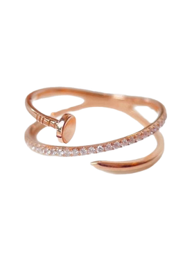 帕诗韵s925纯银镶钻交叉钉子戒指个性精致温柔日常通勤百搭女士