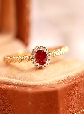 帕诗韵s925纯银镶嵌鸽血红宝石戒指女士ins复古轻奢气质日常通勤