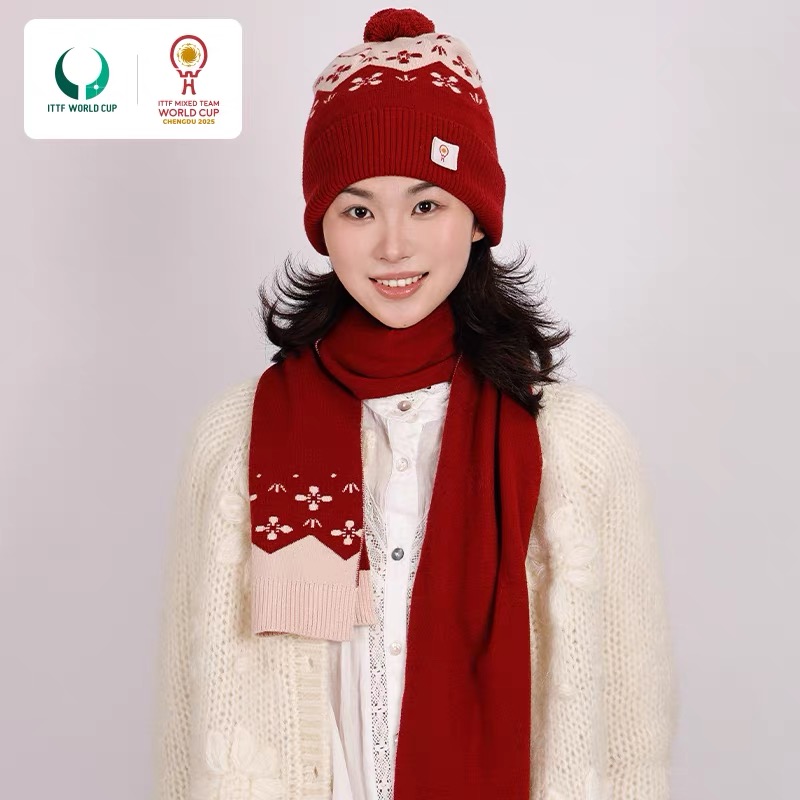 2025年成都混合团体世界杯冬季针织冷帽围巾女百搭保暖毛线帽套装
